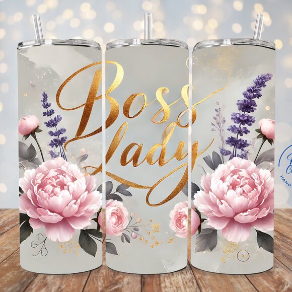 Sublimation Tumbler Handmade Other - Floral Boss Lady 20oz Tumbler, Skinny Boss Tumbler, For Hot And Cold Drinks